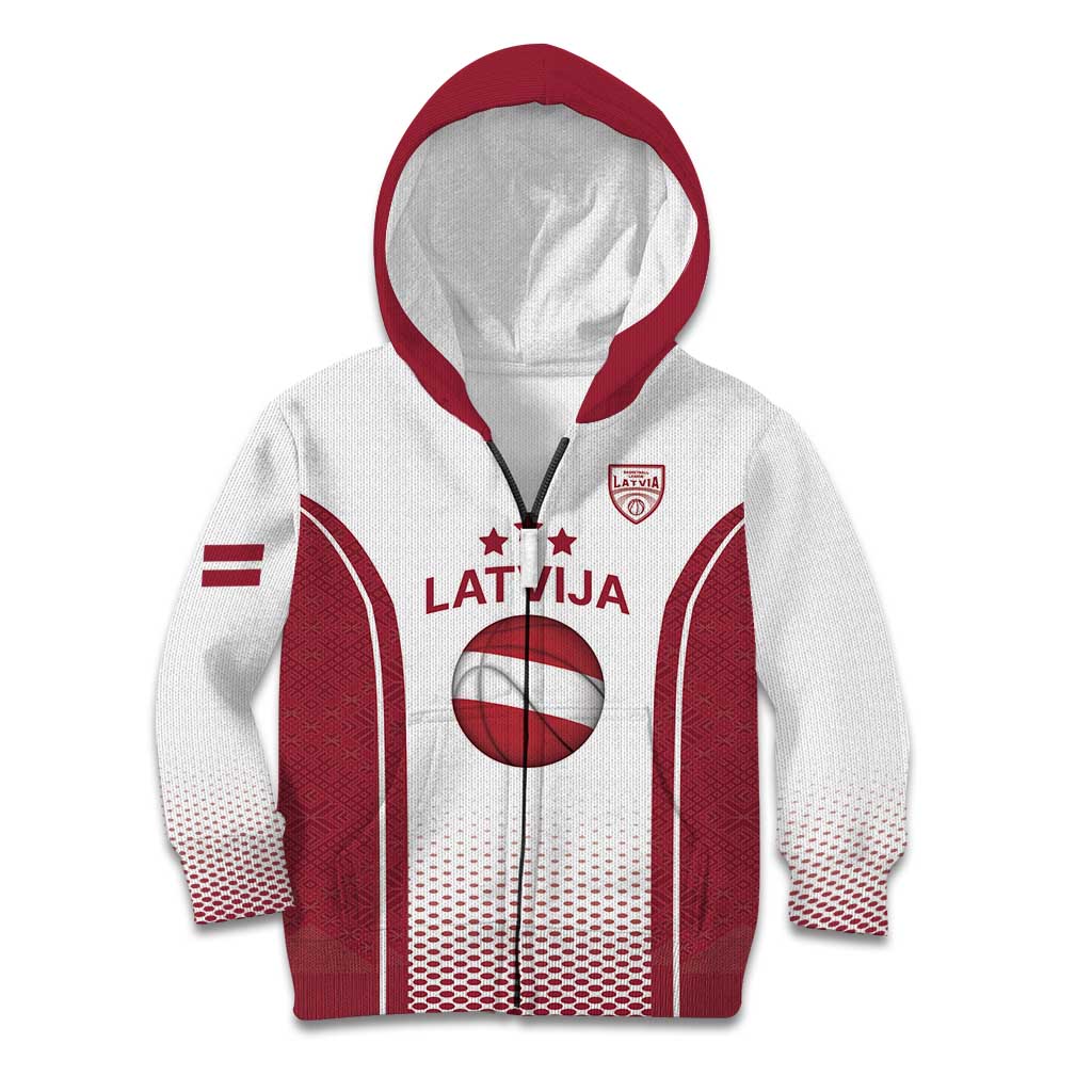 Latvia Basketball Custom Kid Hoodie White Latvian Pattern