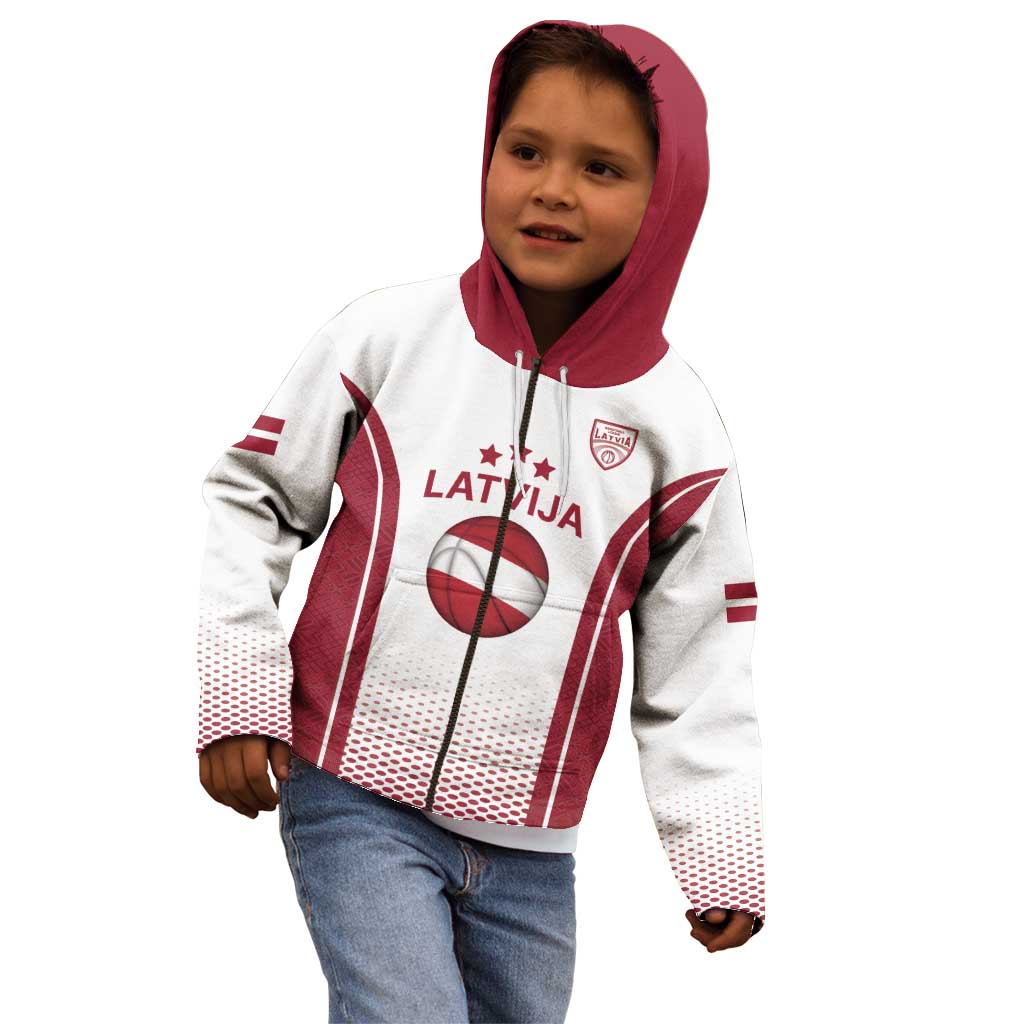 Latvia Basketball Custom Kid Hoodie White Latvian Pattern