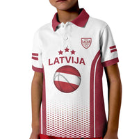 Latvia Basketball Custom Kid Polo Shirt White Latvian Pattern