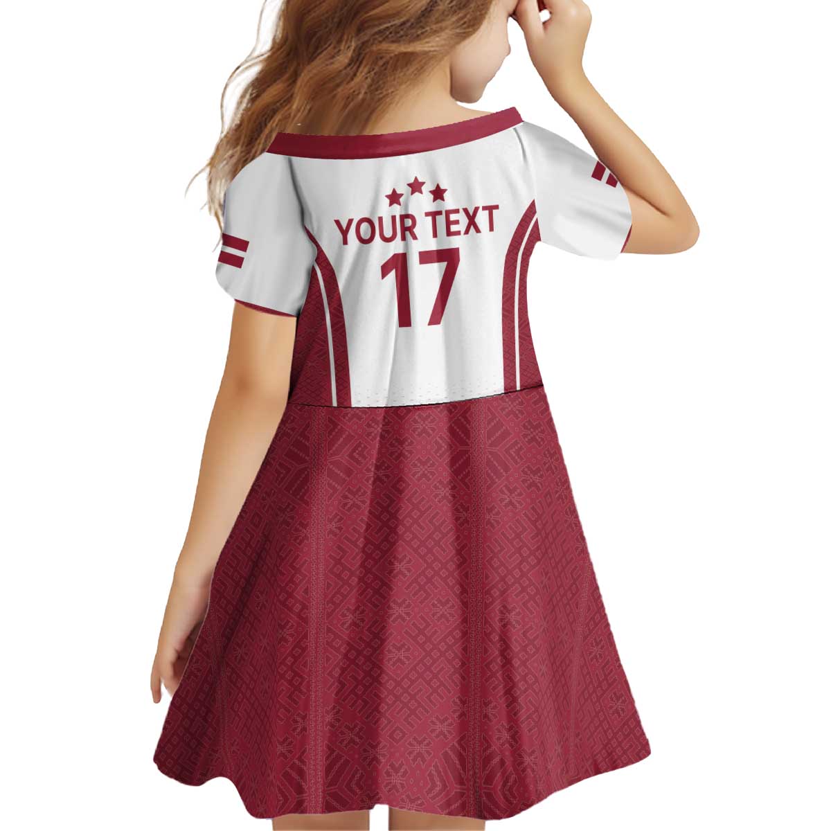 Latvia Basketball Custom Kid Short Sleeve Dress White Latvian Pattern