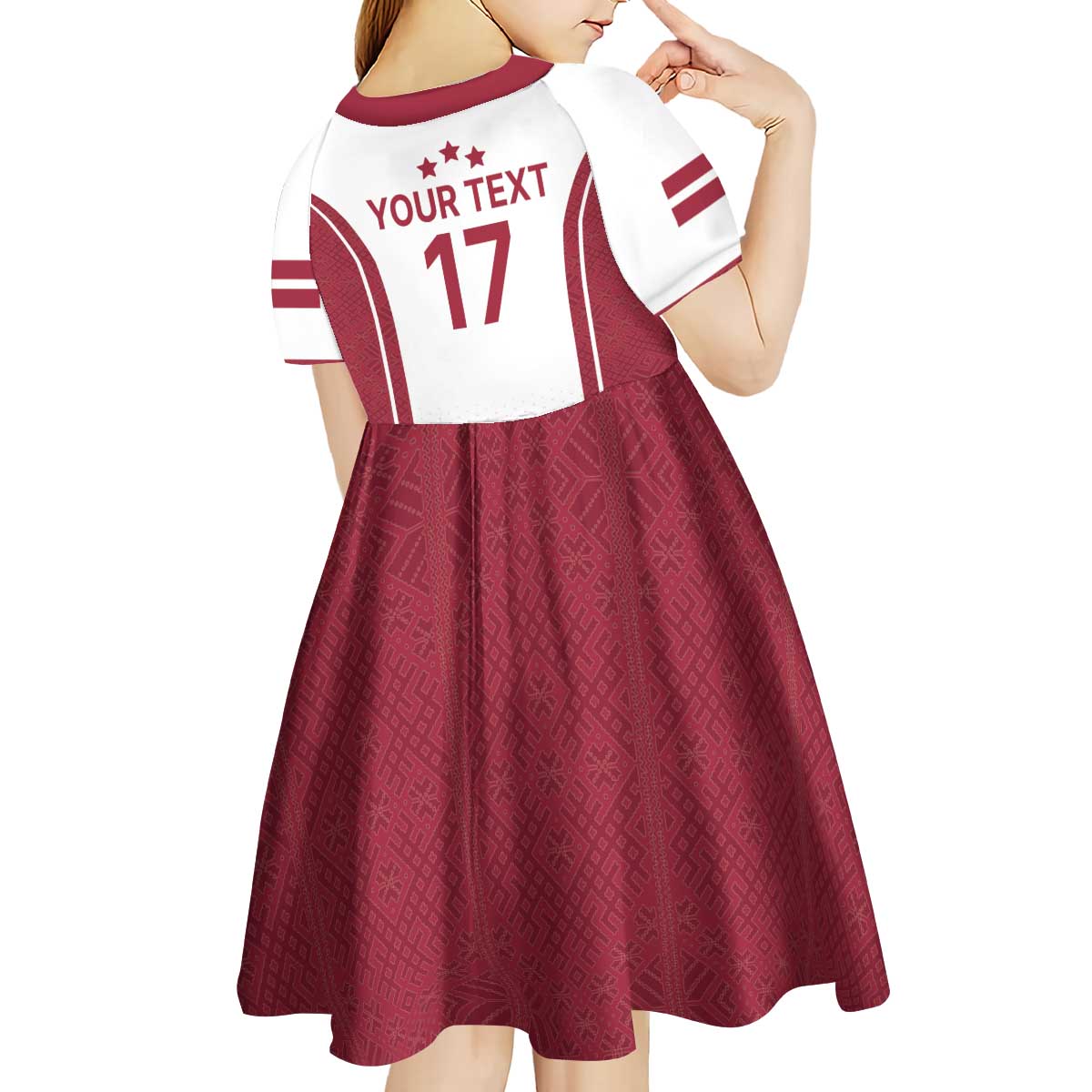 Latvia Basketball Custom Kid Short Sleeve Dress White Latvian Pattern