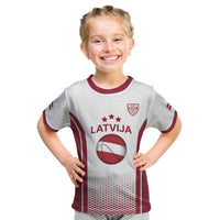Latvia Basketball Custom Kid T Shirt White Latvian Pattern