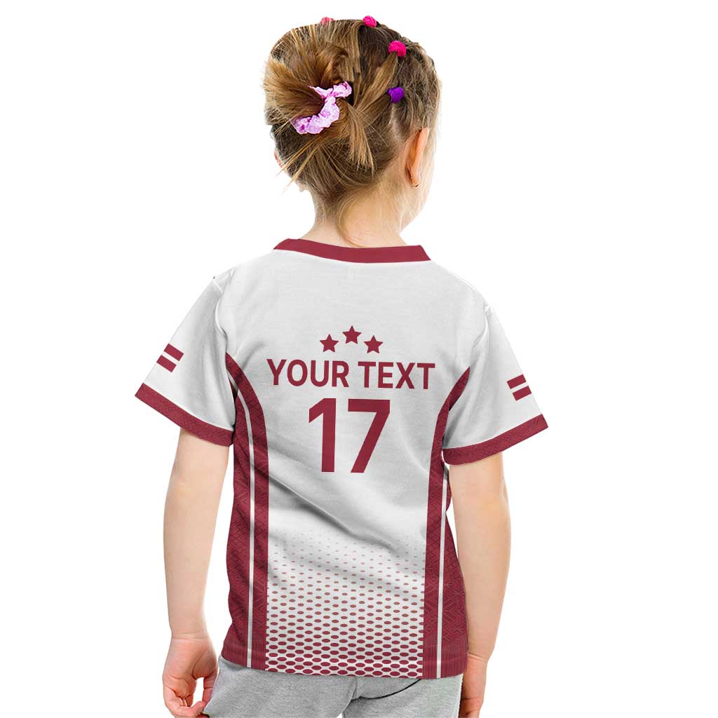 Latvia Basketball Custom Kid T Shirt White Latvian Pattern