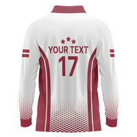 Latvia Basketball Custom Long Sleeve Polo Shirt White Latvian Pattern