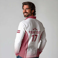 Latvia Basketball Custom Long Sleeve Polo Shirt White Latvian Pattern