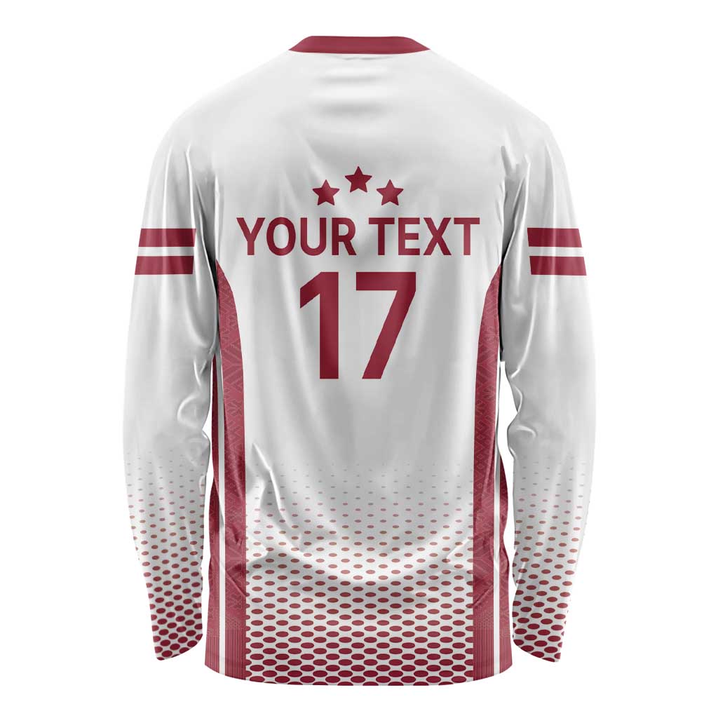 Latvia Basketball Custom Long Sleeve Shirt White Latvian Pattern