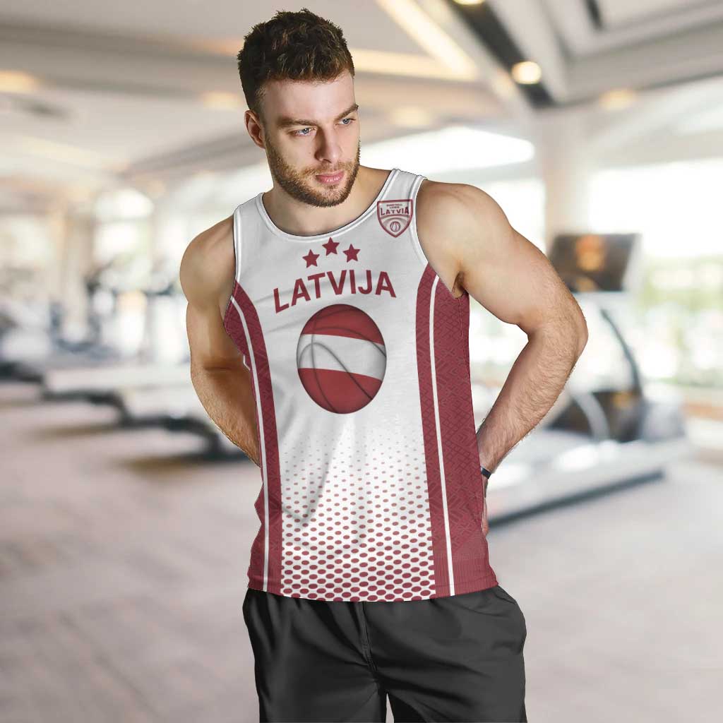 Latvia Basketball Custom Men Tank Top White Latvian Pattern