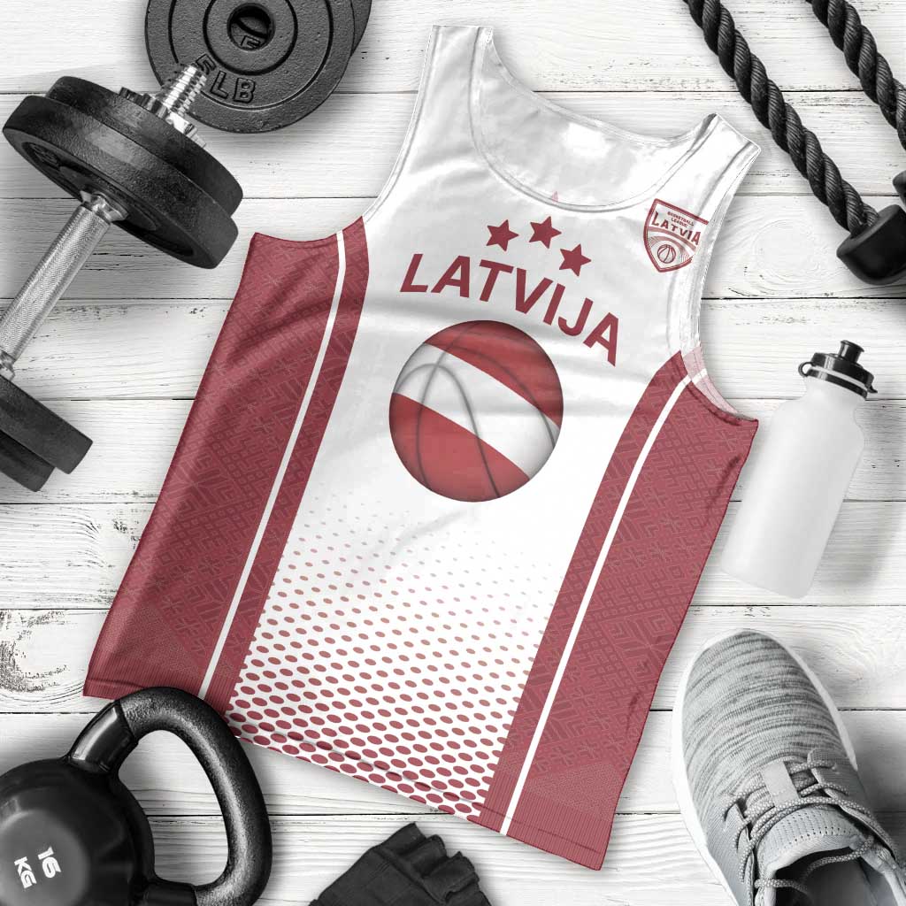 Latvia Basketball Custom Men Tank Top White Latvian Pattern