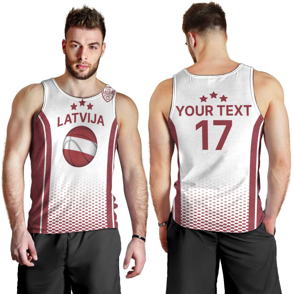 Latvia Basketball Custom Men Tank Top White Latvian Pattern