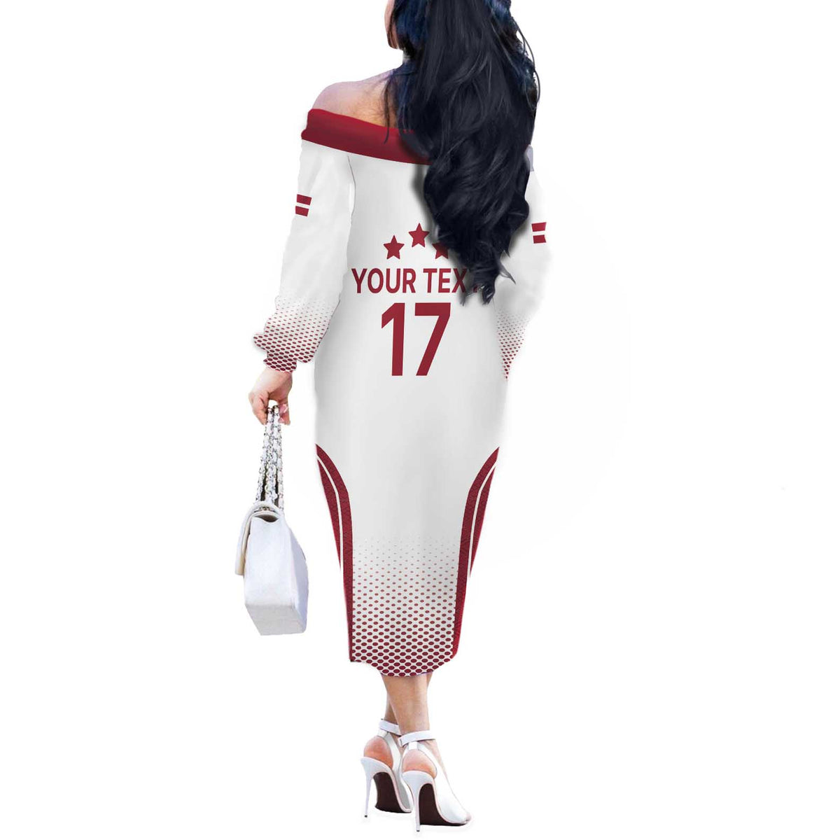 Latvia Basketball Custom Off The Shoulder Long Sleeve Dress White Latvian Pattern