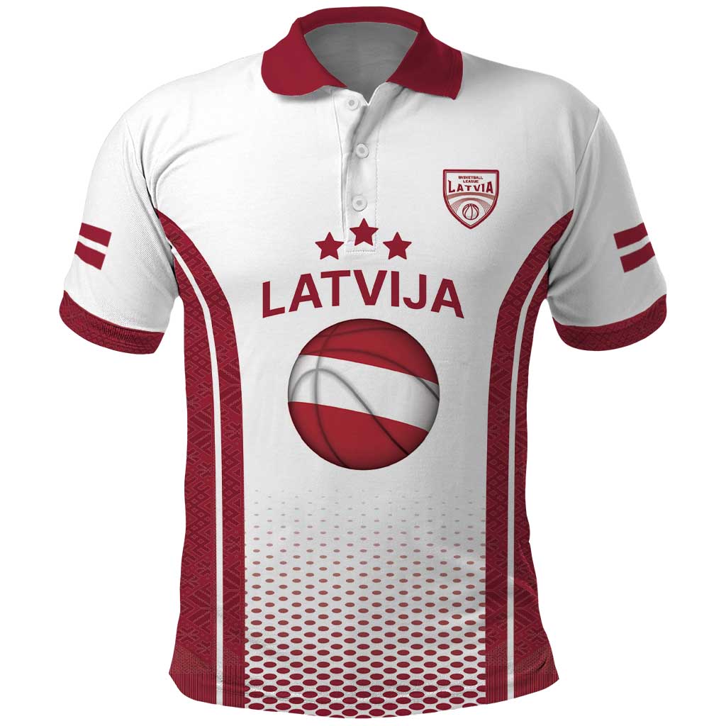 Latvia Basketball Custom Polo Shirt White Latvian Pattern