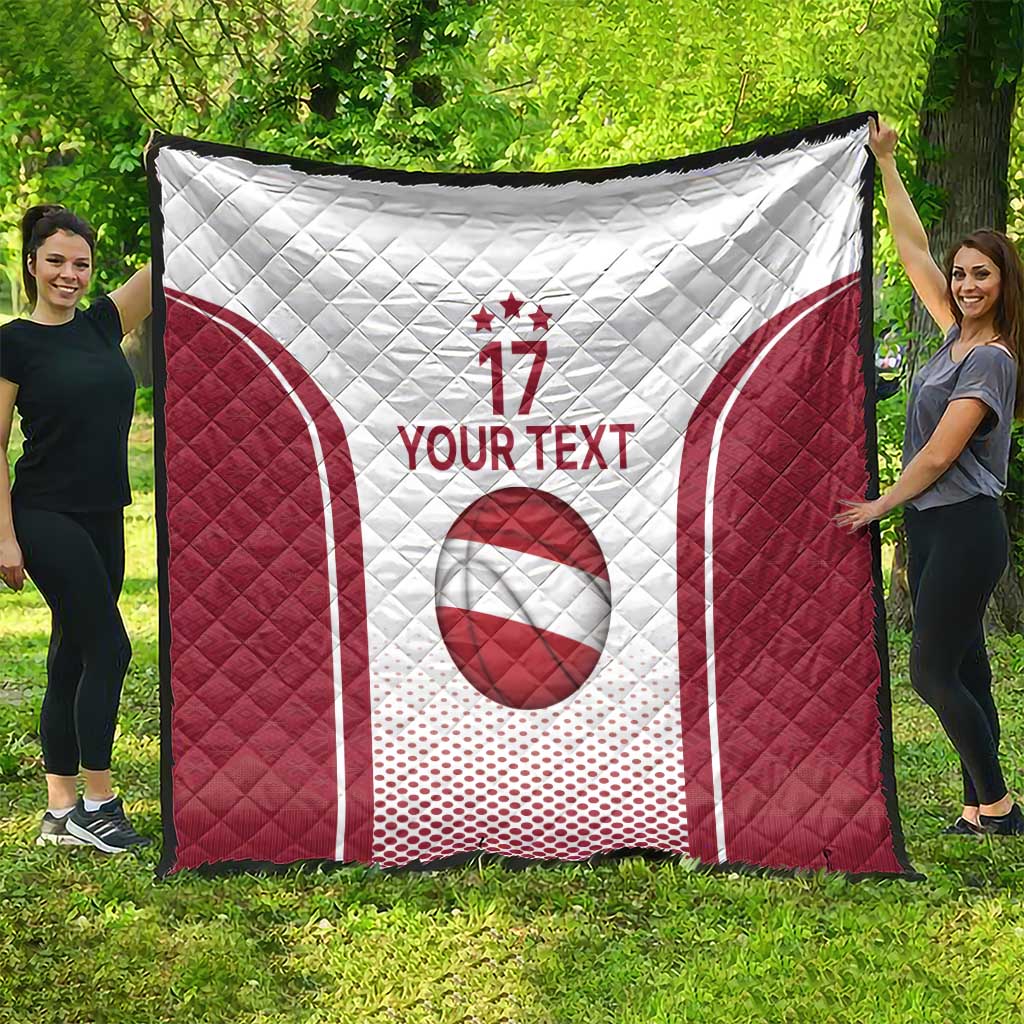 Latvia Basketball Custom Quilt White Latvian Pattern