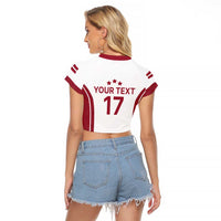 Latvia Basketball Custom Raglan Cropped T Shirt White Latvian Pattern