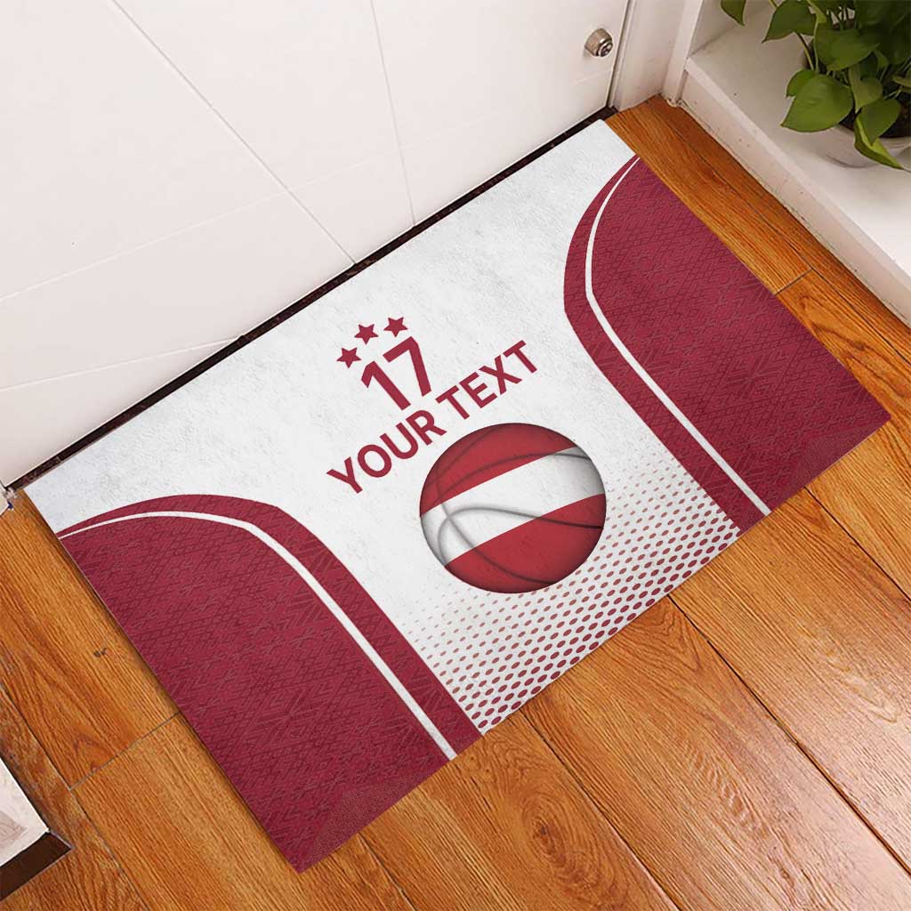 Latvia Basketball Custom Rubber Doormat White Latvian Pattern