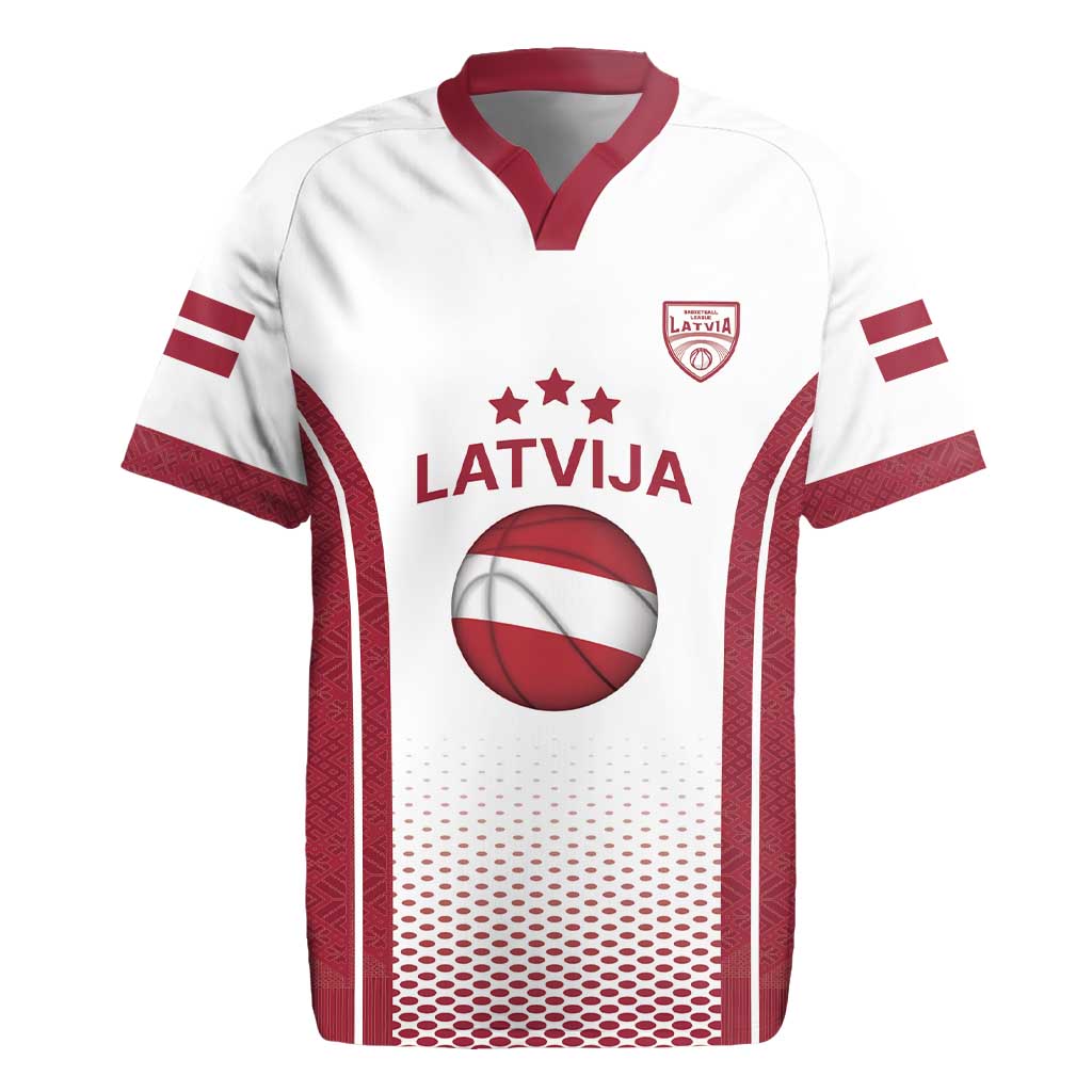 Latvia Basketball Custom Rugby Jersey White Latvian Pattern