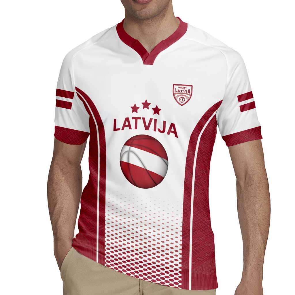 Latvia Basketball Custom Rugby Jersey White Latvian Pattern