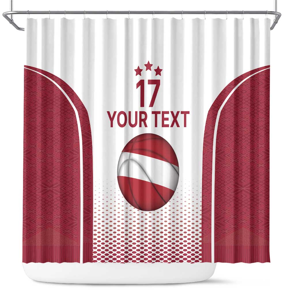Latvia Basketball Custom Shower Curtain White Latvian Pattern