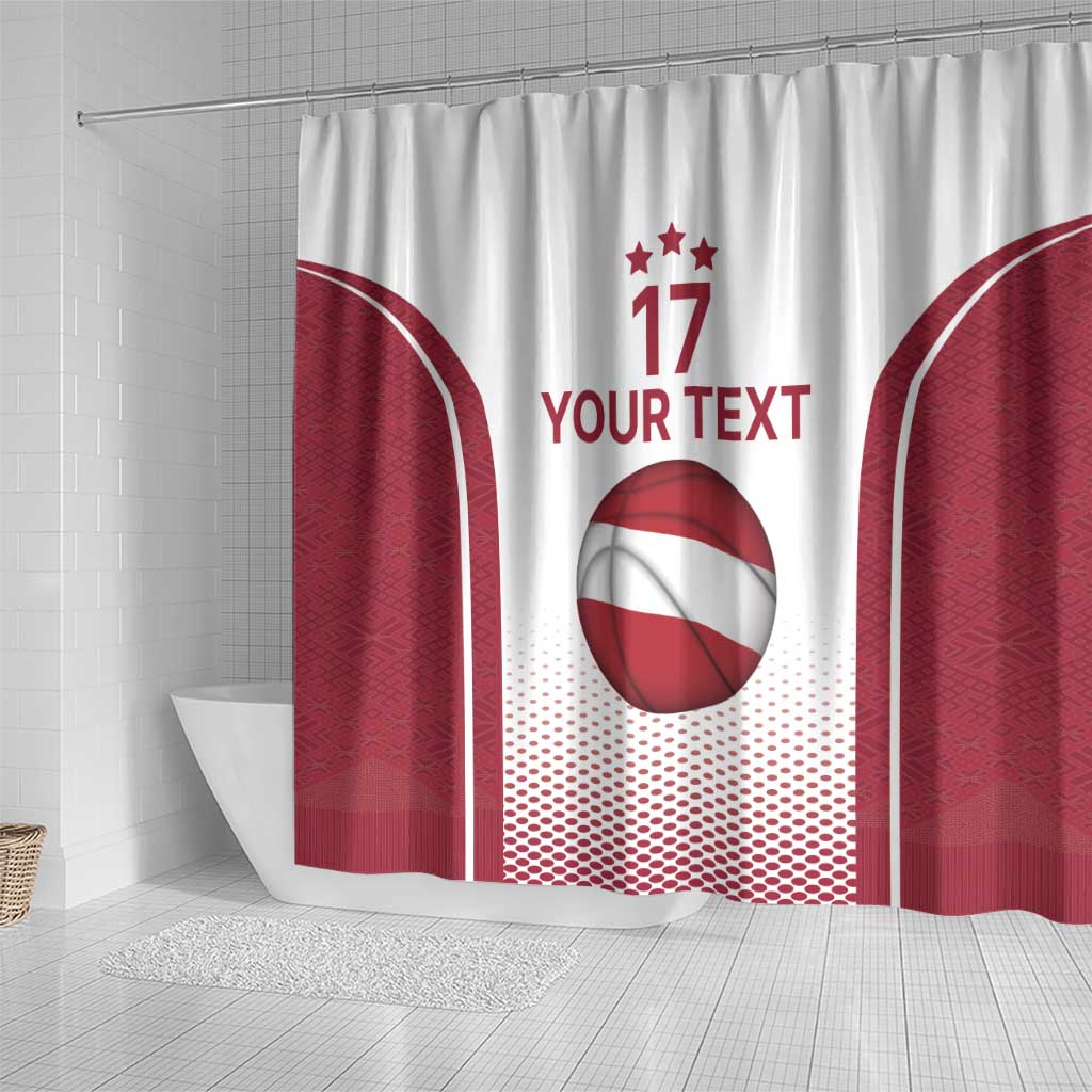 Latvia Basketball Custom Shower Curtain White Latvian Pattern