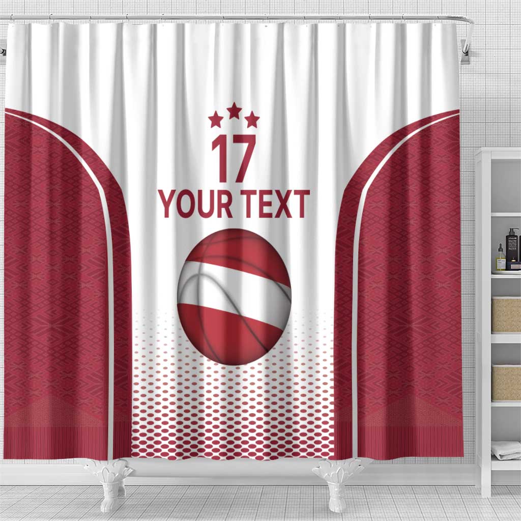 Latvia Basketball Custom Shower Curtain White Latvian Pattern