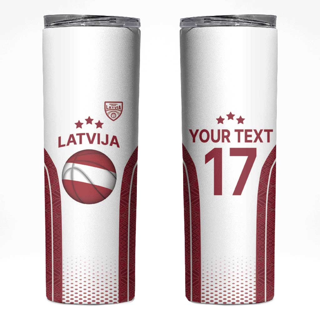 Latvia Basketball Custom Skinny Tumbler White Latvian Pattern