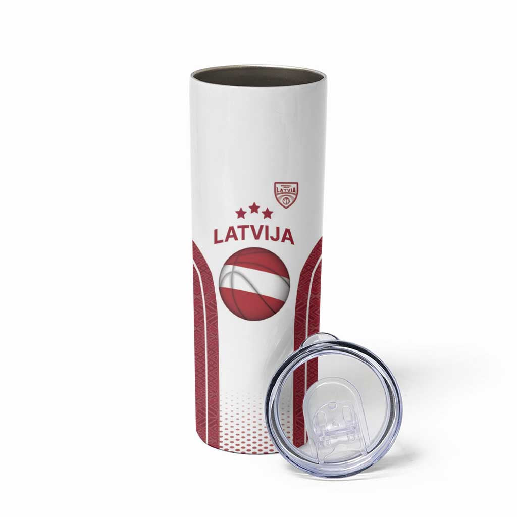 Latvia Basketball Custom Skinny Tumbler White Latvian Pattern