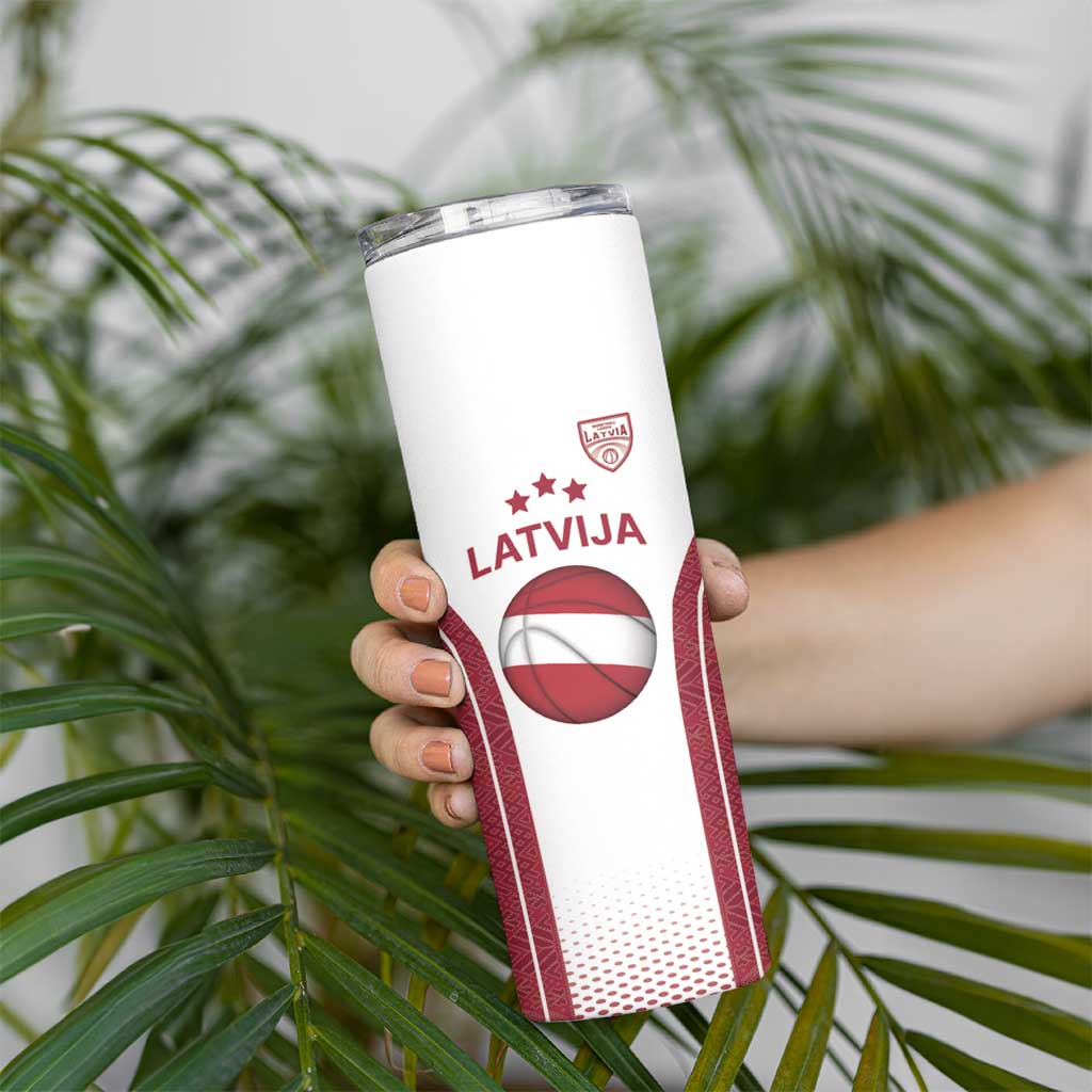Latvia Basketball Custom Skinny Tumbler White Latvian Pattern