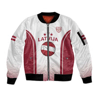Latvia Basketball Custom Sleeve Zip Bomber Jacket White Latvian Pattern