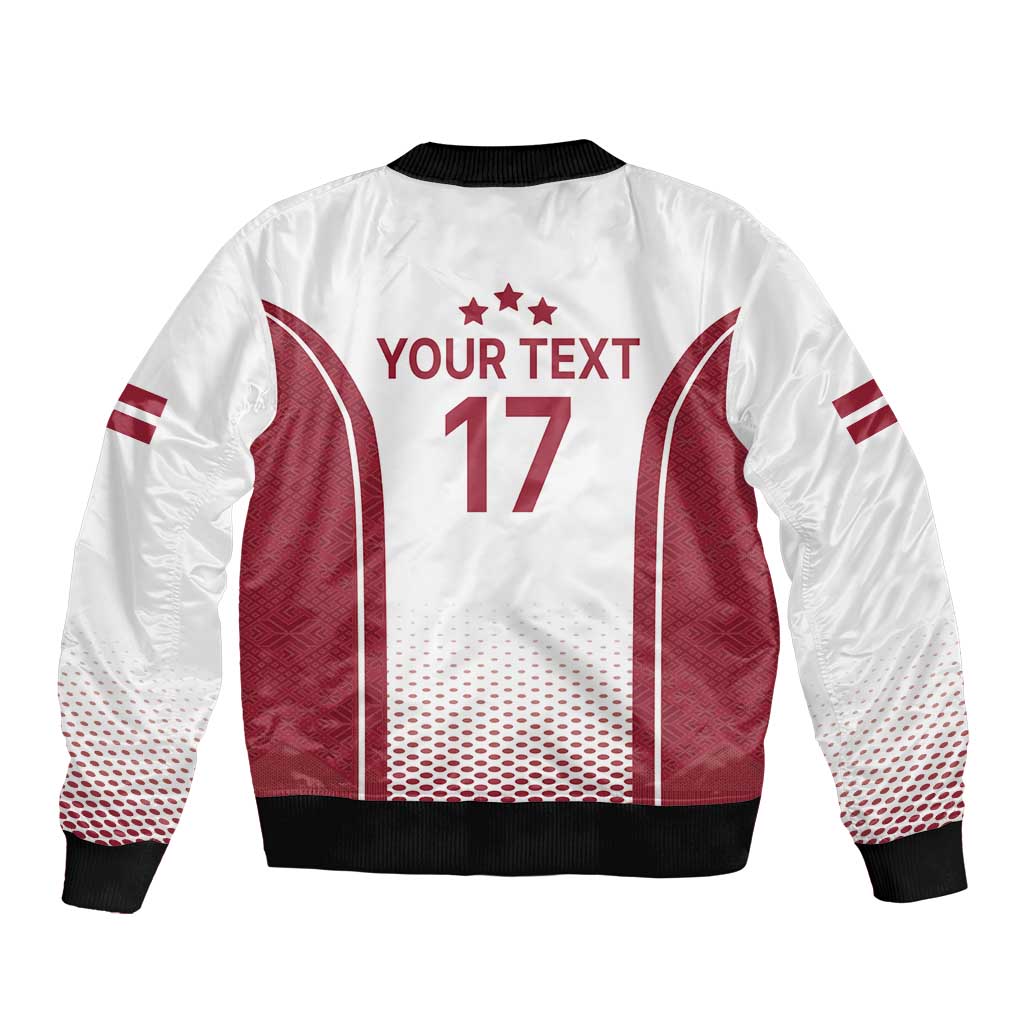 Latvia Basketball Custom Sleeve Zip Bomber Jacket White Latvian Pattern