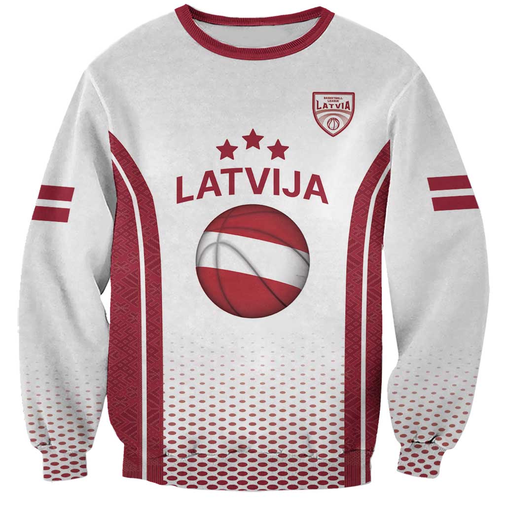 Latvia Basketball Custom Sweatshirt White Latvian Pattern