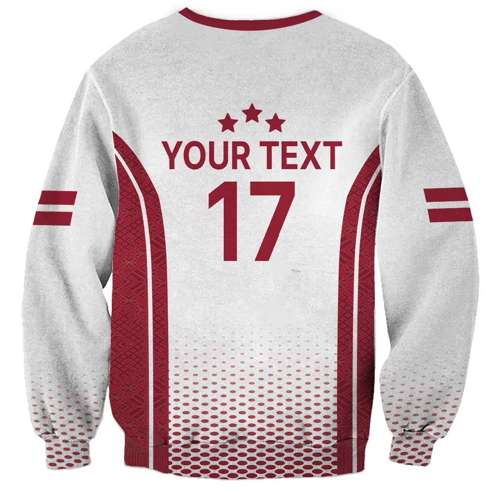 Latvia Basketball Custom Sweatshirt White Latvian Pattern