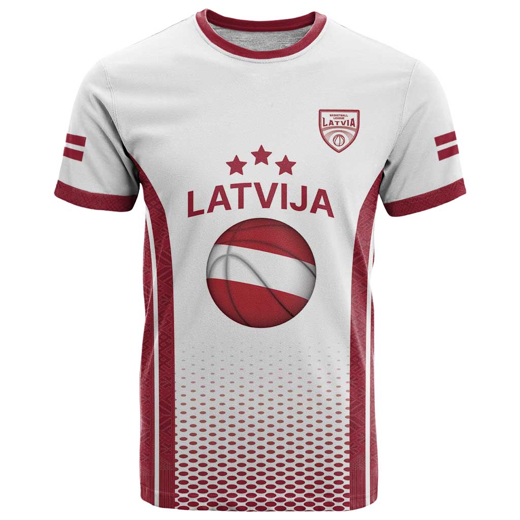 Latvia Basketball Custom T Shirt White Latvian Pattern