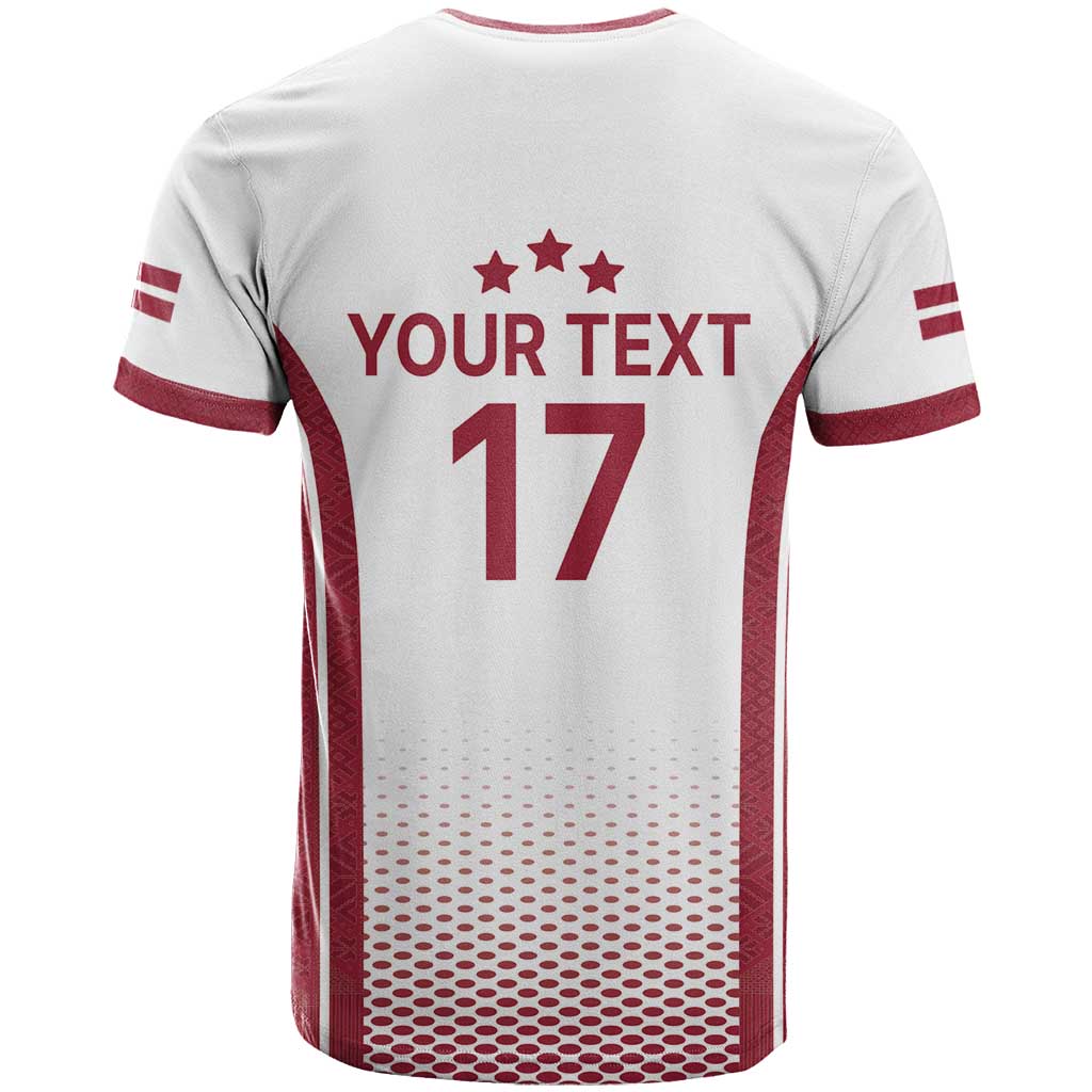 Latvia Basketball Custom T Shirt White Latvian Pattern