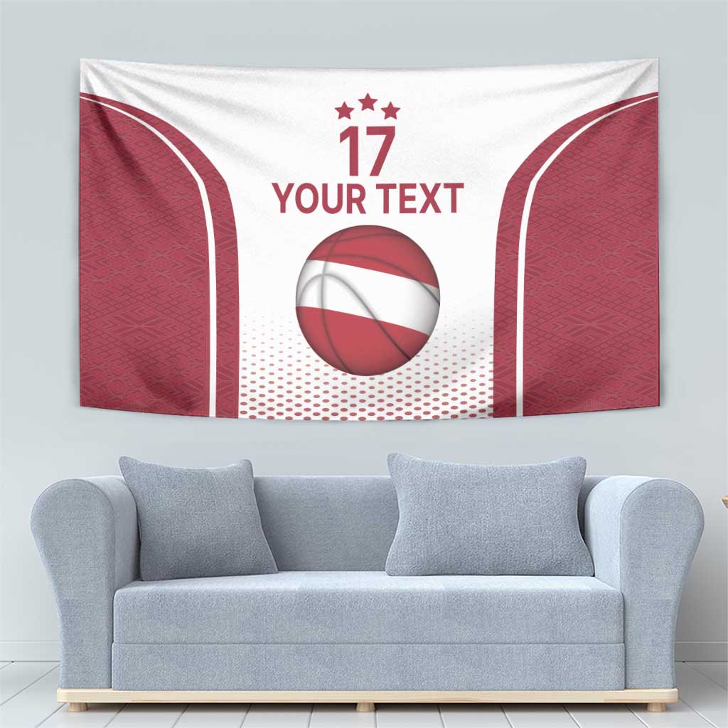Latvia Basketball Custom Tapestry White Latvian Pattern