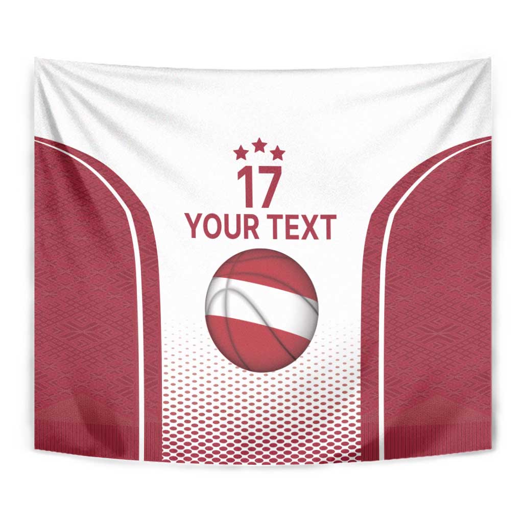 Latvia Basketball Custom Tapestry White Latvian Pattern