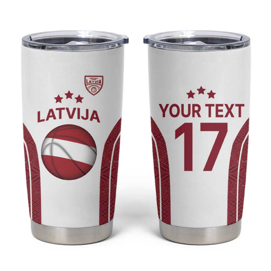Latvia Basketball Custom Tumbler Cup White Latvian Pattern