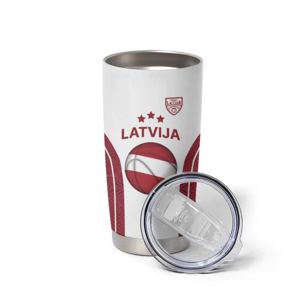 Latvia Basketball Custom Tumbler Cup White Latvian Pattern
