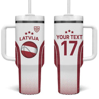Latvia Basketball Custom Tumbler With Handle White Latvian Pattern