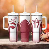 Latvia Basketball Custom Tumbler With Handle White Latvian Pattern