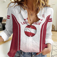 Latvia Basketball Custom Women Casual Shirt White Latvian Pattern