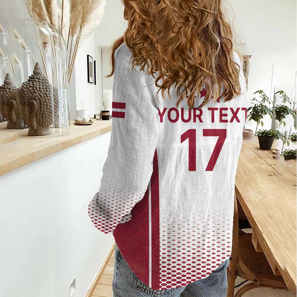Latvia Basketball Custom Women Casual Shirt White Latvian Pattern