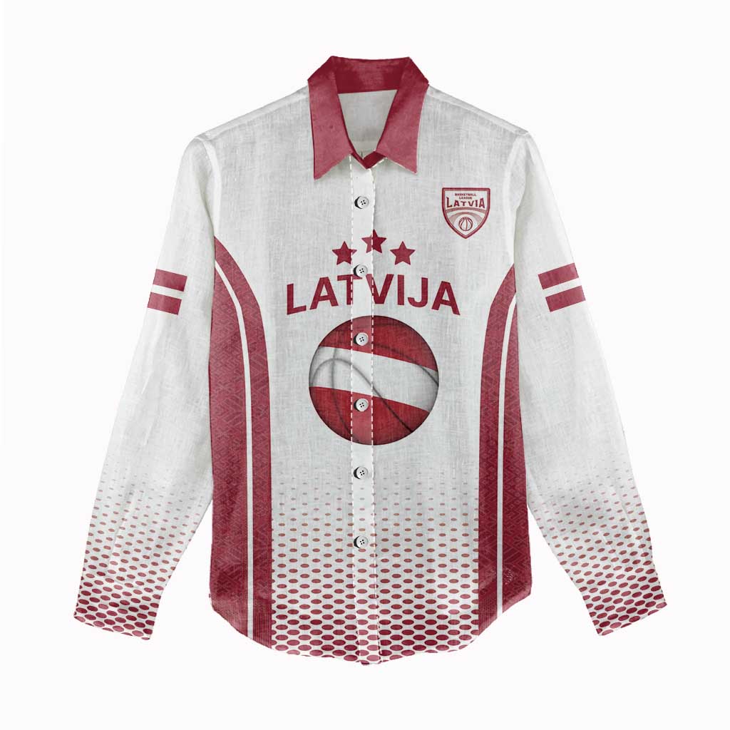 Latvia Basketball Custom Women Casual Shirt White Latvian Pattern