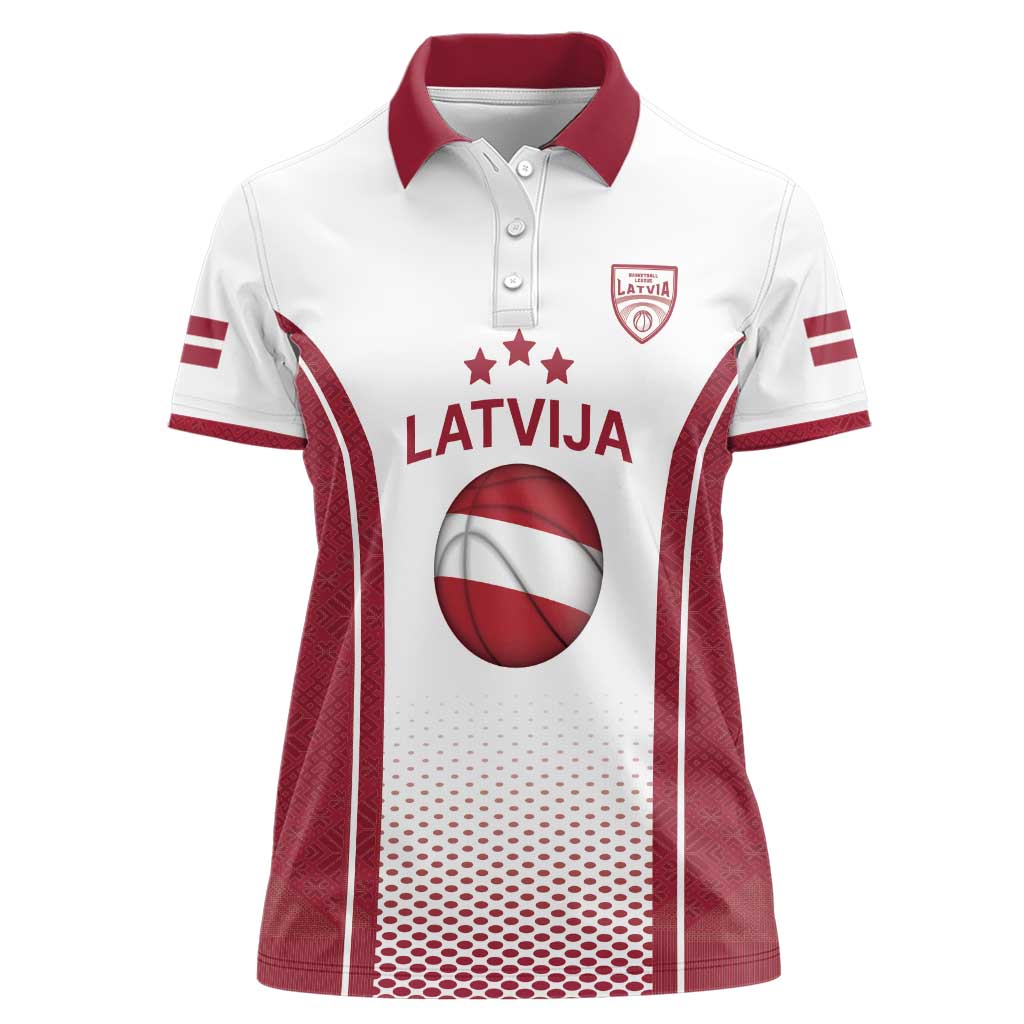 Latvia Basketball Custom Women Polo Shirt White Latvian Pattern