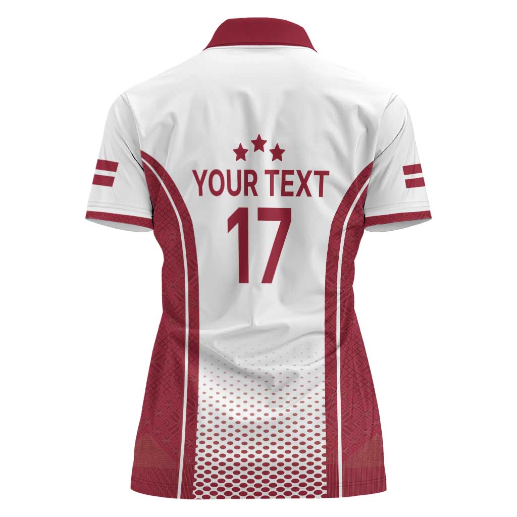 Latvia Basketball Custom Women Polo Shirt White Latvian Pattern
