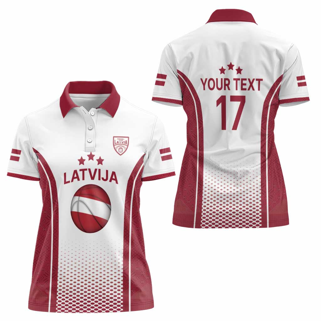 Latvia Basketball Custom Women Polo Shirt White Latvian Pattern