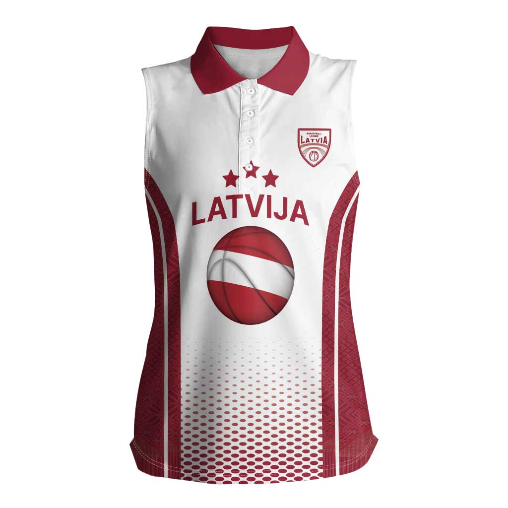 Latvia Basketball Custom Women Sleeveless Polo Shirt White Latvian Pattern