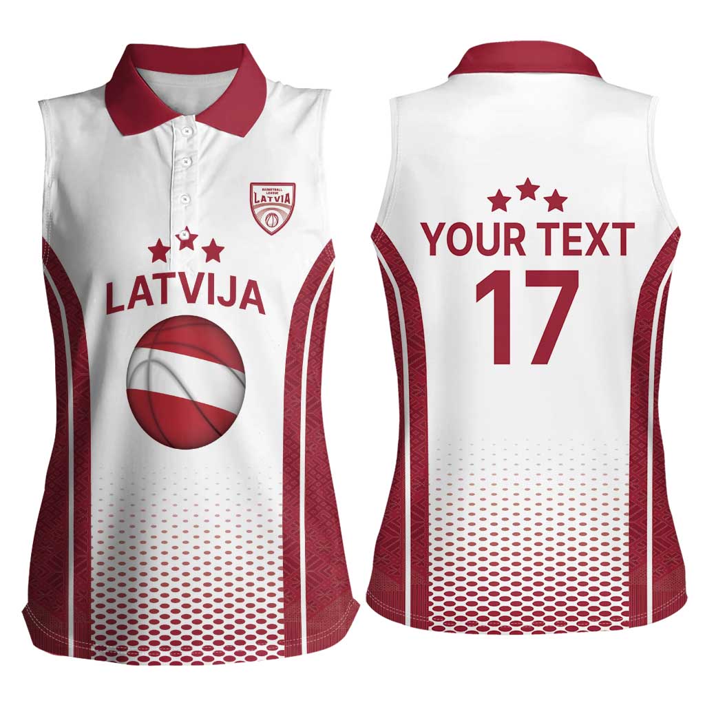 Latvia Basketball Custom Women Sleeveless Polo Shirt White Latvian Pattern