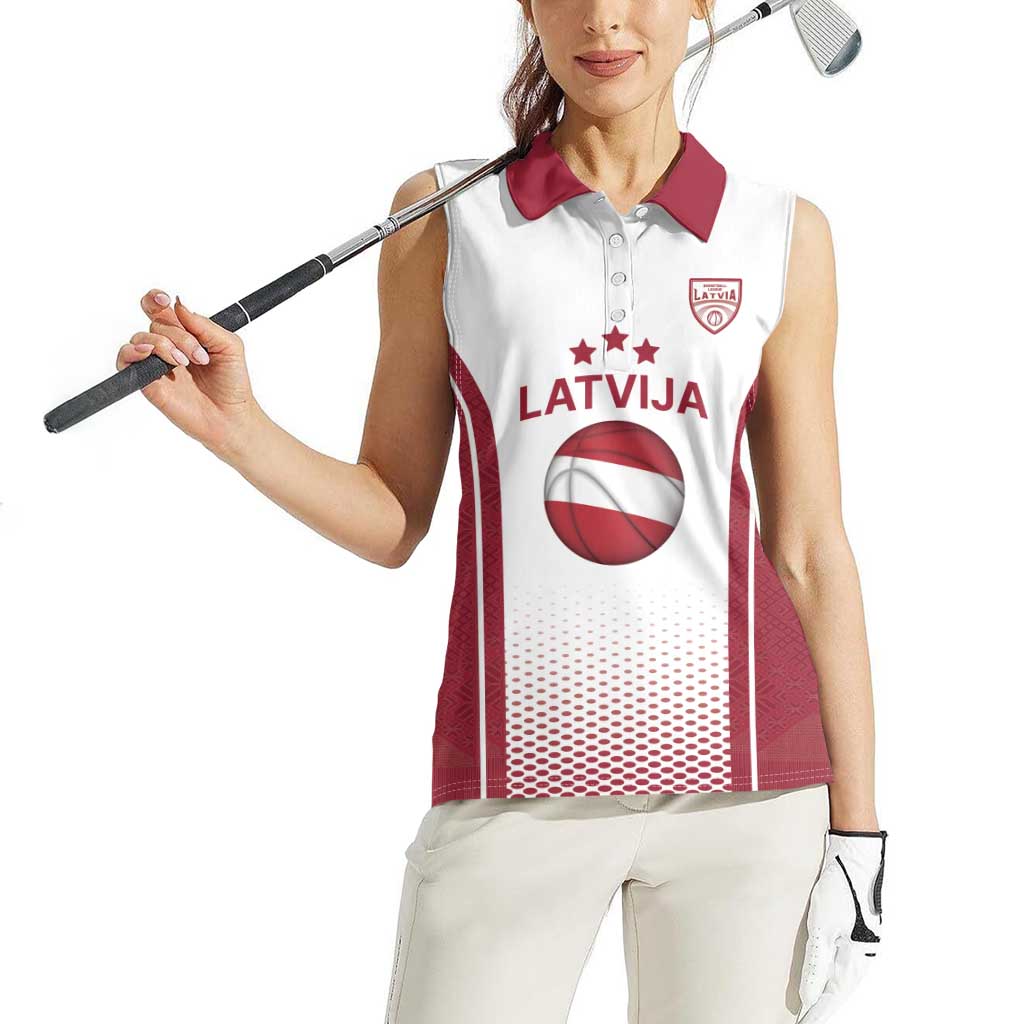 Latvia Basketball Custom Women Sleeveless Polo Shirt White Latvian Pattern