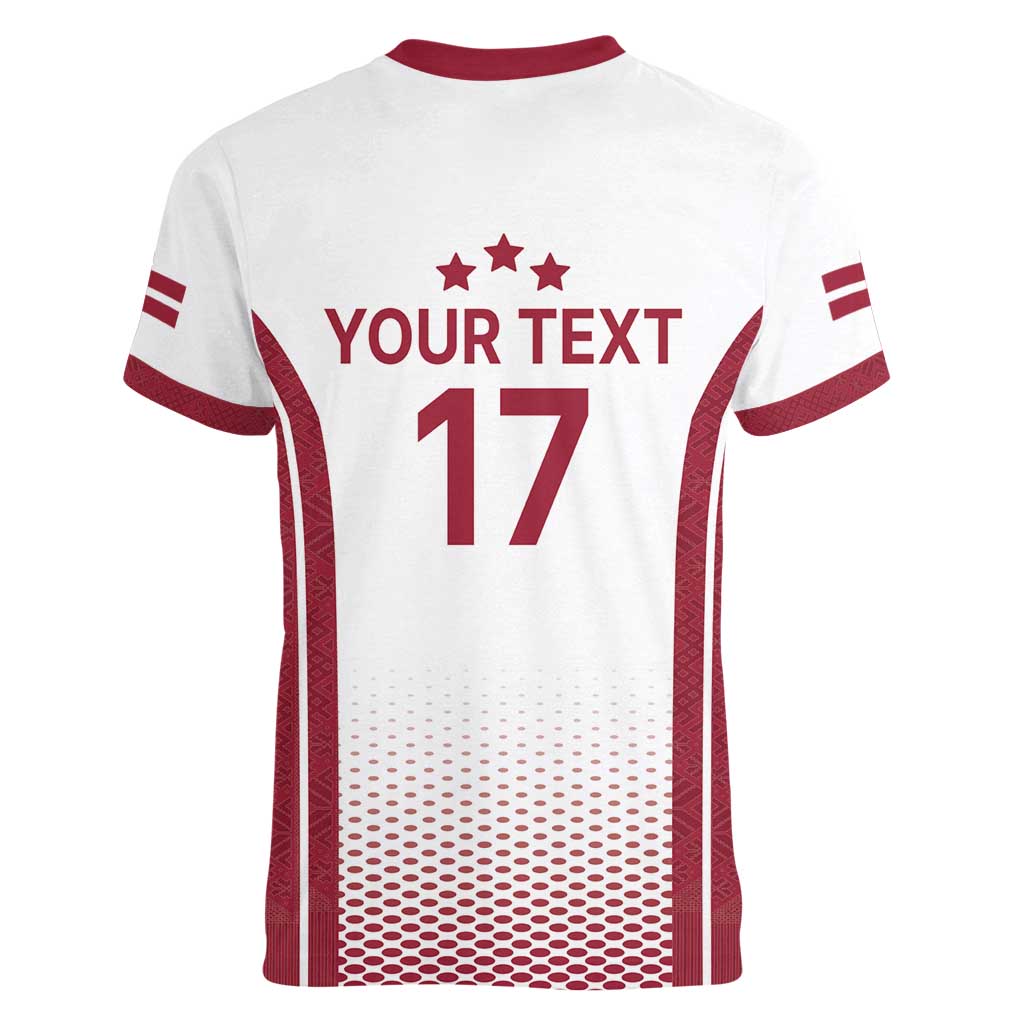 Latvia Basketball Custom Women V-Neck T-Shirt White Latvian Pattern