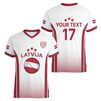 Latvia Basketball Custom Women V-Neck T-Shirt White Latvian Pattern