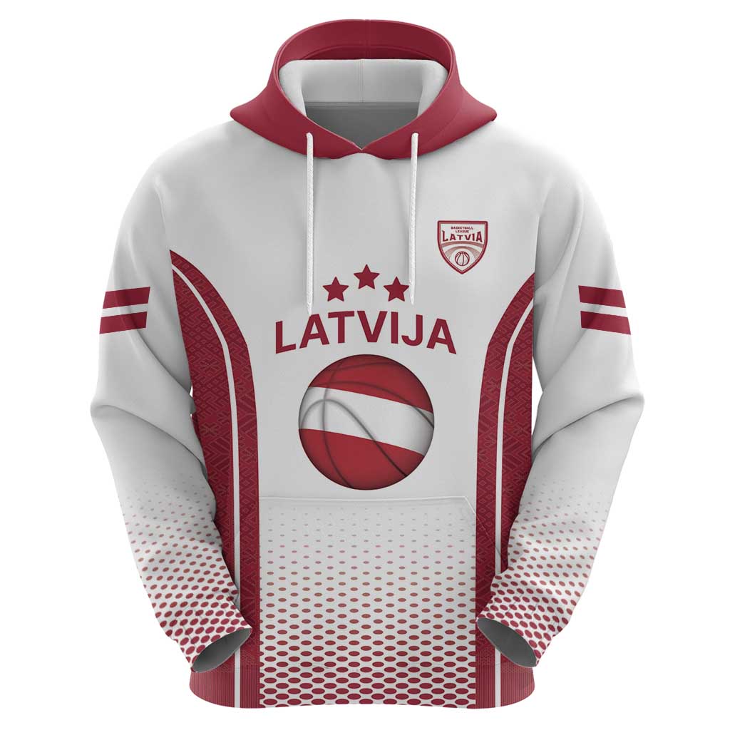 Latvia Basketball Custom Zip Hoodie White Latvian Pattern